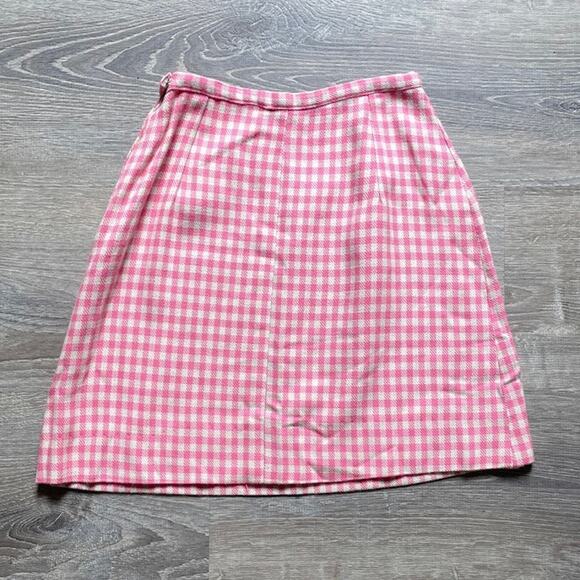 Vtg 60's Pink Gingham Plaid Woven Wool Mini Skirt Sz XS Talon Coquette Retro - Picture 2 of 7